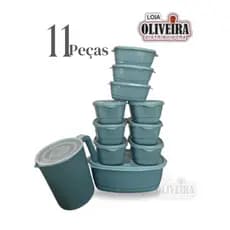 Kit Potes Plásticos Retangular 11peças com jarra 1,8 L
