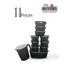 Kit Potes Plásticos Retangular 11peças com jarra 1,8 L