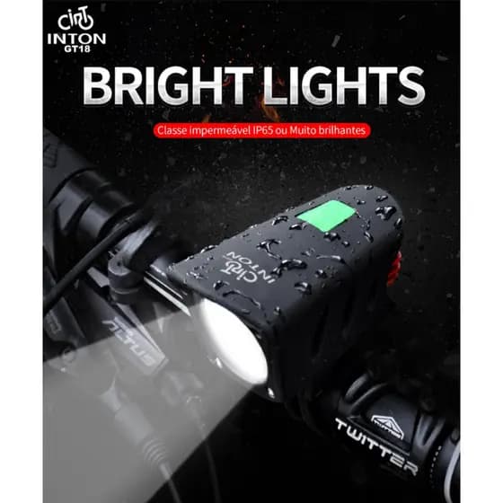 Farol LED Para Bicicleta Lanterna Bateria 8.4V GT18 INTON 1200Lumens Bike Acampamento Trilha Casa