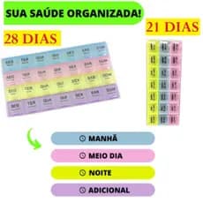Porta Comprimido De 4 e 3 Fileiras 9,5x22Cm e 21x12CM Organizador De Remédios Semanal e Mensal Universal Colorido