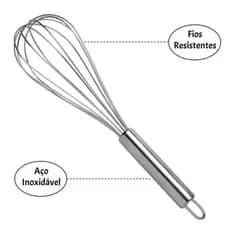 OFERTA Batedor Fue  29Cm de Ovos Inox 6 Fios Para Cozinha Para Massas Ovos E Bolos