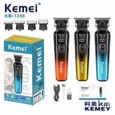 Máquina de Cortar Cabelo e Barba KM-1358 – Motor 7500RPM, Bateria 1200mAh, Display LED Turbo