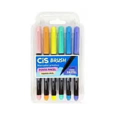Marcador artístico Brush CIS ponta pincel aquarelável estojo com 6 cores pastel