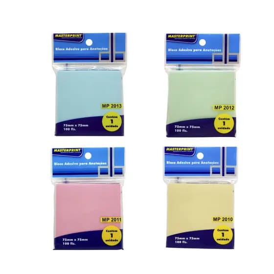 Bloco adesivo Masterprint 75×75 mm várias cores
