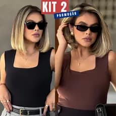Kit 2 Regata Decote Quadrado Feminina Suplex Básica Blusinha Lançamento Verão Top Envio em 24H