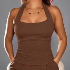 Regata Feminina Halter Neck Frente Única Blusinha Efeito Silicone Moda Verão Tendência Academia 2026