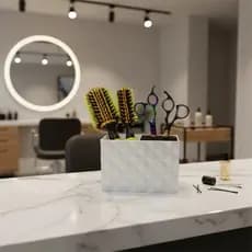 Porta Tesoura e Acessorio Duplo de Acrílico Branco para Barbeiro e Cabelereiro