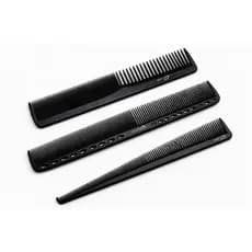 Kit 3 Pentes de Carbono de Cortar Cabelo e Barba Preto Profissional
