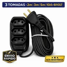 Extensão de Energia Elétrica 3 Tomadas 10A Bivolt 110/220V 2m/3m/5m/10m Resistente Durável Alta Qualidade