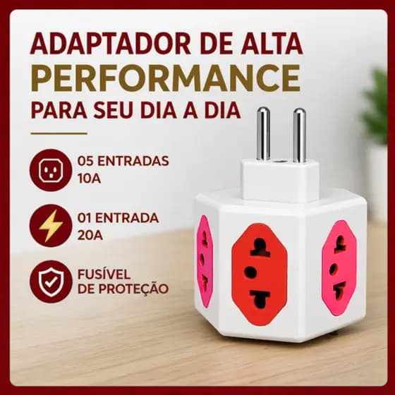 ADAPTADOR DE TOMADA BENJAMIN REDONDO SEXTAVADO 6 TOMADAS COM FUSIVEL BIVOLT 127/220V 10/20A