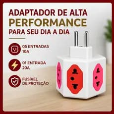 ADAPTADOR DE TOMADA BENJAMIN REDONDO SEXTAVADO 6 TOMADAS COM FUSIVEL BIVOLT 127/220V 10/20A