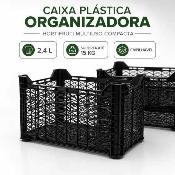 CAIXAS PLÁSTICAS ORGANIZADORAS HORTIFRUTI MULTIUSO COMPACTA EMPILHAVEL