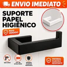 Porta Papel Higiênico Adesivo Sem Furo | Fita 3M Original | Suporte Banheiro Preto Fosco