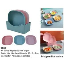 Kit Prato Tigela Sobremesa com 11 peças 13cm/14cm peças Com Suporte para apoio
