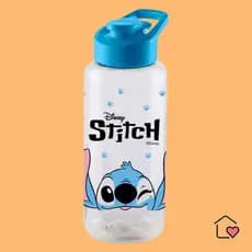 Garrafa de Água Plástico Pet Stitch 1000ml com Tampa e Bico de Pressão para Academia Caminhada Escola