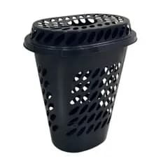 Cesta De Roupas Organizador Plástico Multiuso Oval Com Tampa Preto 60L