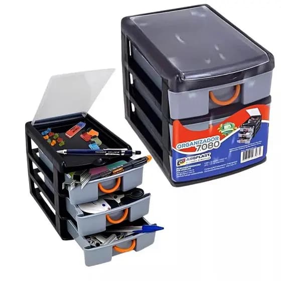 Organizador Organizador com 3 Gavetas Multiuso Preto Arqplast