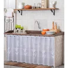 Cortina Para Pia Cozinha De Renda Branca 1,30 X 70 Bancadas