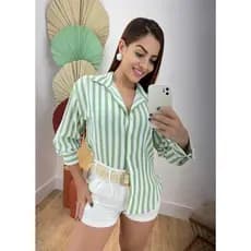 camisa manga longa listrada risca de giz feminina