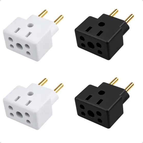 Adaptador de Tomada C/4 Benjamin BOB 10A/20A Pino Maciço Resistente Branco e Preto