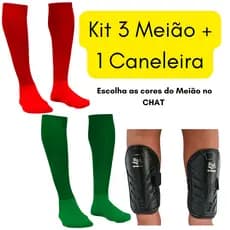 Kit com 3 Pares de  Meião De Futebol  Infantil e Juvenil  24 ao 36 + 1 Caneleiras Infantil e Juvenil