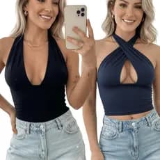 Blusa Cropped Feminino Multiformas Amarrações Frente Única Suplex Elegante Premium