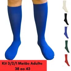 Kit 3/2/1 Pares Meião de Futebol Adulto (38 ao 43) Futsal Campo Society Esportivo Liso