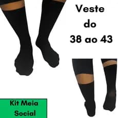 Kit 3/6/12 Pares De Meia Social Masculina Preta Cano Longo Tamanho 38 a 43 Confortável  Poliamida