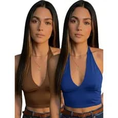 Kit 2 Blusa Cropped Feminino Multiformas Amarrações Frente Única Suplex Elegante Premium Estrela