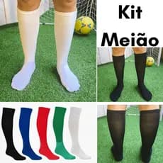 Kit 2 a 12 Pares Meião de Futebol Esportivo Infantil Juvenil Longo Tamanho 24 a 36 Alta Qualidade