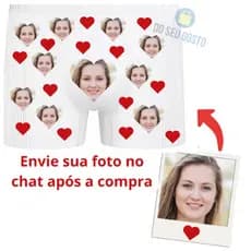 Cueca Boxer Personalizada Love Presente Criativo com Foto