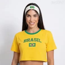 Cropped Feminino com Elastano + Faixa Brasil para Torcida
