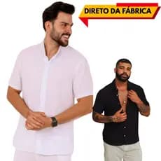 Camisa Masculina Viscolinho Gola Padre Manga Curta
