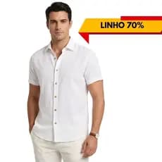 Camisa Masculino Linho Manga Curta Social Casual