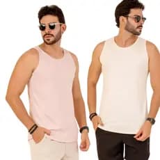 Regata Masculina Camiseta Lisa Básica Canelada Ribana
