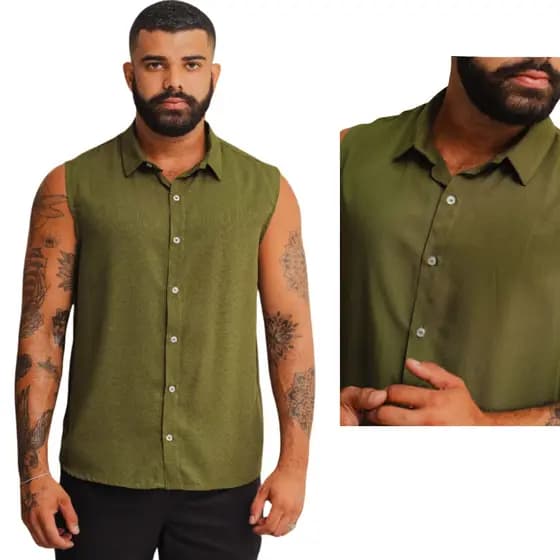 Camisa Machão Masculino Viscolinho Plus Size Manga Curta Social Casual