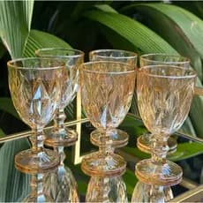 Jogo 6 Taças de Vidro Grosso Diamond Luxo Âmbar 340ml para Água Sucos Drinks e Mesa Posta