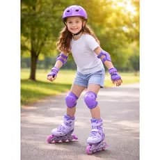Kit Patins Infantil 4 Rodas com Proteções e Capacete 35-38 - Amarela/Rosa/Lilás
