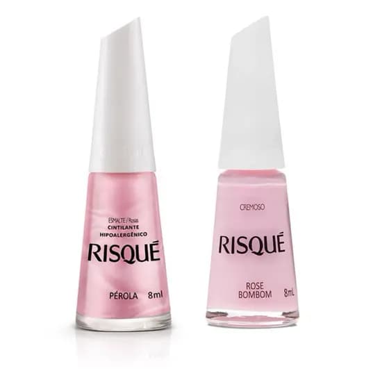 Kit 2 Esmalte Pérola e Rose Bombom Rísque Hipoalergênico  8ml Combinação de Esmalte