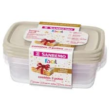 Conjunto 3 Potes Plásticos Sanremo 785ml - Retangular, Hermético, BPA Free, p/ Freezer Micro-ondas