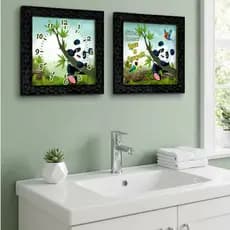 kit Relógio e quadro de Parede Urso Panda Personalizado 15x15cm Decorativo