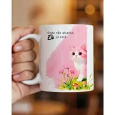 Caneca Personalizada Gatinho com Frase Motivacional – Onde Não Alcanço, Ele Já Está, Presente evangélico, Cristã e de Fé
