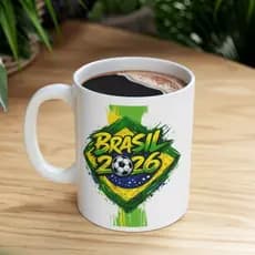 Caneca Personalizada Brasil Copa do Mundo 2026 Futebol Seleção Brasileira Presente Criativo Torcedor Fanático Oficial