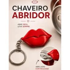 CHAVEIRO ABRIDOR DE LATAS PORTÁTIL - FORMATO BOCA / LÁBIOS VERMELHOS 💋