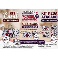 Kit Chaveiro Flork Casal Apaixonado Impressão 3D Lembrancinha Namorados Pentol