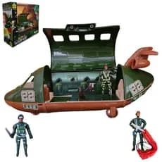 Kit Brinquedo Avião Grande Militar Carga C/ Rampa 3 Soldado Paraquedas Infantil Menino Acessórios