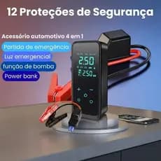 Bomba de Ar Portatil Compressor Inflator Multi-função 4 em 1 PowerBank 10KmAh Bateria Calibrador de Auto Pneu - XL