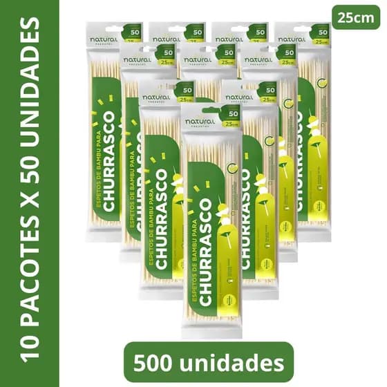 Pacote com 500 palitos de bambu espeto p/ churrasco 25cm ou 30cm