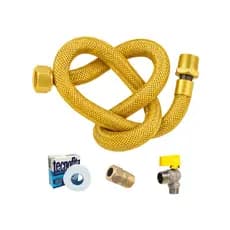 Kit Gás GLP Completo – Mangueira Flexível, Veda Rosca, Registro e Adaptador 1,0m / 1,20m / 0,80m
