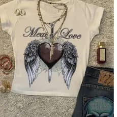 Cropped Feminino Algodão Coração Adaga Estilo Alternativo Gothic Moda